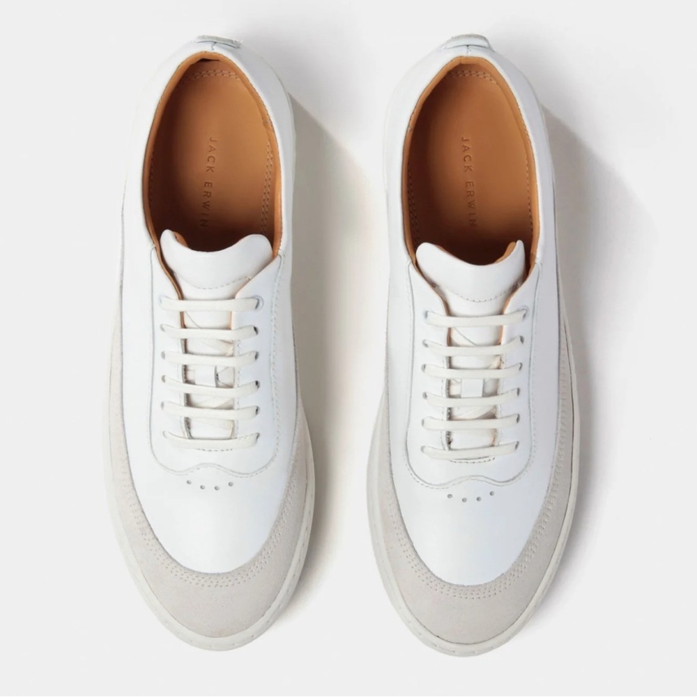 Jack Erwin - women’s Lilly low top sneaker white & beige leather lace up shoes 9